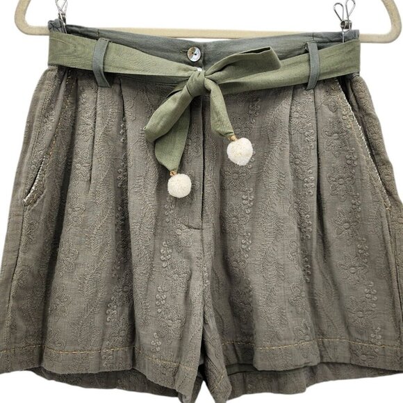 NWT Sunny Studio Floral Embroidered Green Belted Boho Shorts Womens Small - Picture 2 of 11